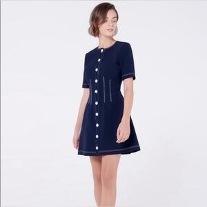 VERONICA BEARD MIKEL Top-Stitch Cinch Waist Mini Dress 10